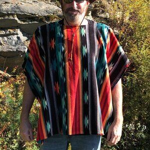 Southwest Navajo Sante Fe Poncho men women shawl Fleece serape wrap coverup